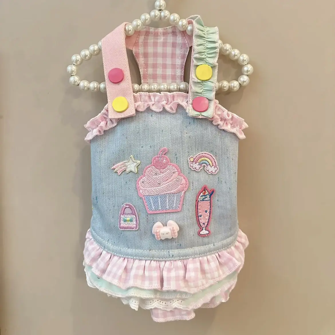 Conjunto de falda con tirantes para el hombro para mascotas, chaleco de color caramelo, vestido de encaje de encaje, camisa básica de manga con mosca pequeña, ropa para cachorros, otoño e invierno - imagen 2