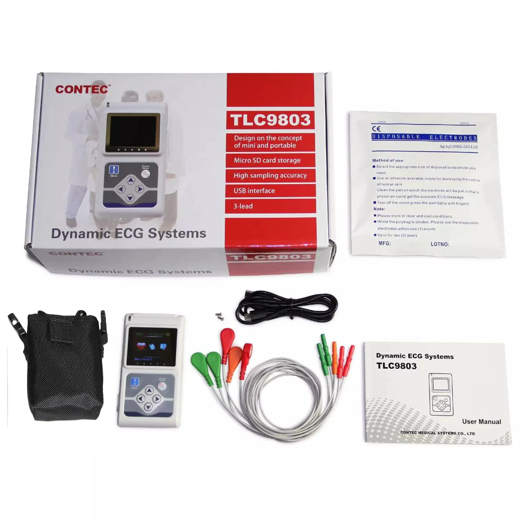 CONTEC-Sistema de Monitor de ECG dinámico, 3 canales, EKG Holter, TLC9803, TLC 9803 - imagen 3