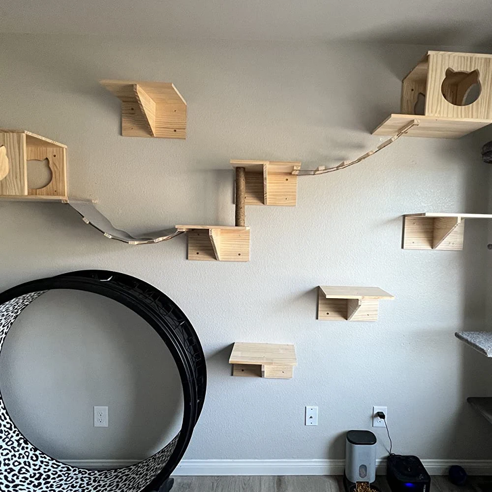 Combinación montada en la pared, marco de escalada para gatos, escalera nido para gatos, escalera suave, poste para rascar, juguete, escalera para gatos de sisal, hamaca de madera para gatos - imagen 2