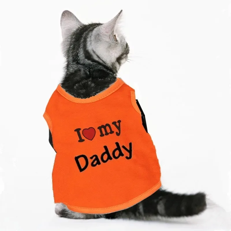 Ropa de gato Love, camisetas de algodón para mascotas, ropa para gatos, chaleco para gatitos, ropa para perros pequeños, chaleco para mamá y papá, ropa para mascotas Gatos 35S1 - imagen 5