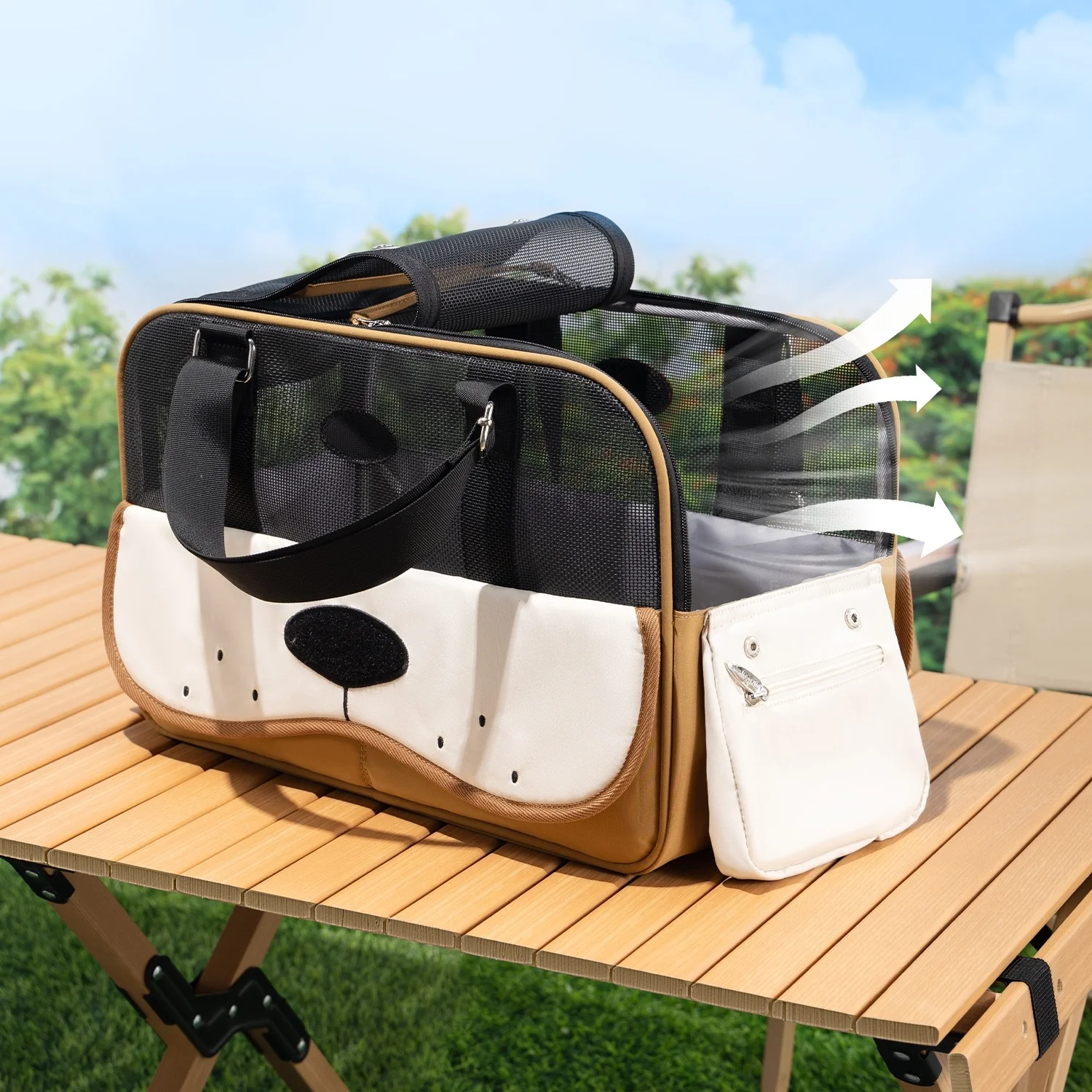 Elegante bolso de mano para perros pequeños con Clip de arnés seguro, bolsa de transporte de cara suave transpirable de gran capacidad para gatos, monedero para cachorros - imagen 4