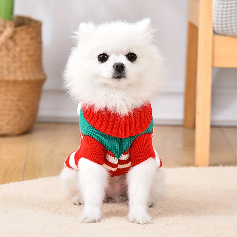 Ropa navideña para perros, suéter cálido de invierno para perros pequeños y medianos, bonito suéter tejido para cachorros, suministros navideños para mascotas - imagen 4