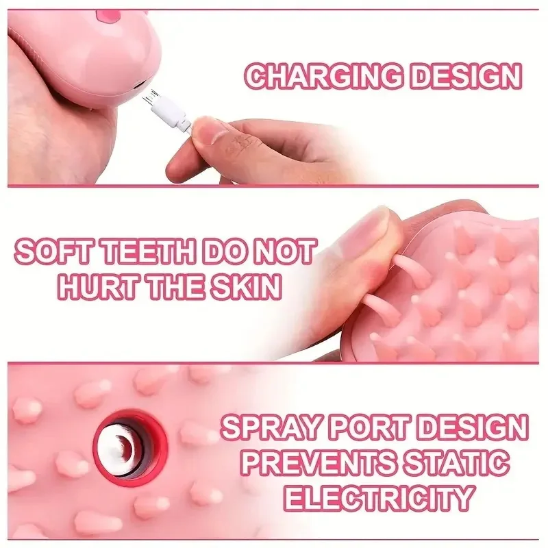 Peine para perros y gatos, cepillo de vapor eléctrico con pulverizador para perros y gatos, cepillo de baño para masaje de pelo con forma de pata de gato - imagen 5