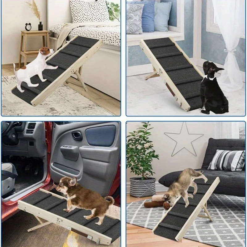 Rampa ajustable para perros para cama, rampa de madera plegable, escaleras para perros para conseguir en la cama, sofá, coche, razas pequeñas a grandes con estera de tracción - imagen 5