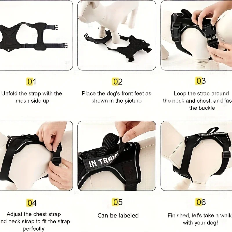 Arnés táctico antitiramiento para perros con tiras reflectantes nocturnas, correa estilo chaleco de nailon resistente de grado militar para perros grandes - imagen 4