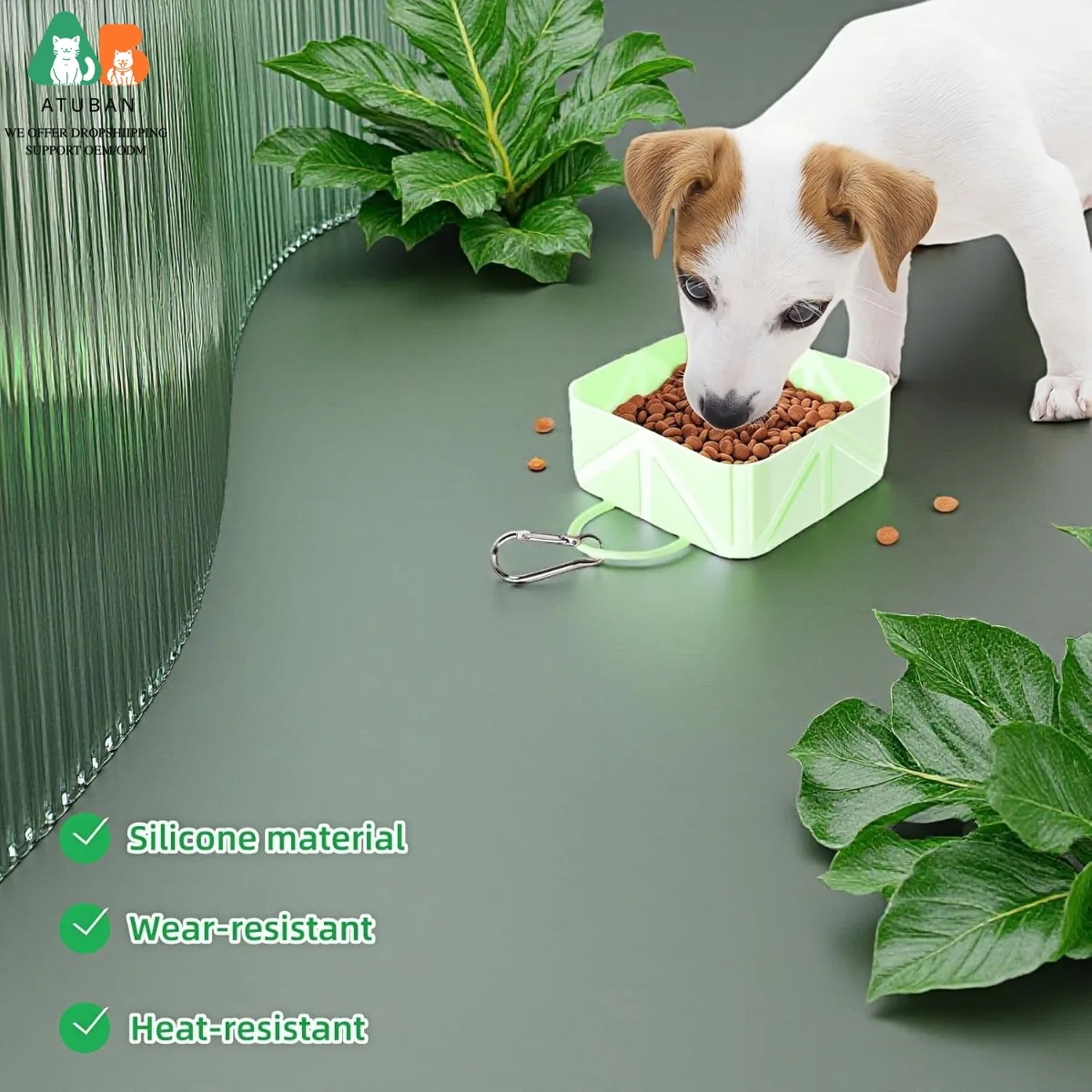 ATUBAN Cuenco plegable de silicona para perros con mosquetón, comida portátil para mascotas de viaje y plato de agua para caminar, acampar, pliegues al tamaño de llave - imagen 4