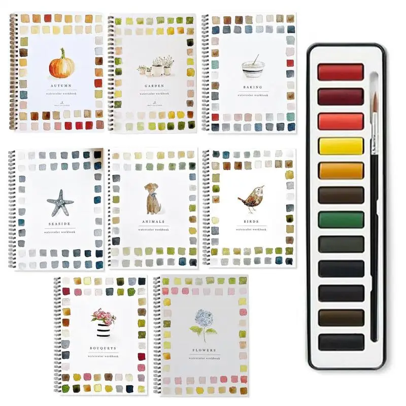 Libro de trabajo de acuarela, juego de dibujo de acuarela apto para principiantes, Kit de libros para colorear con agua con pincel para niños, niñas y adultos