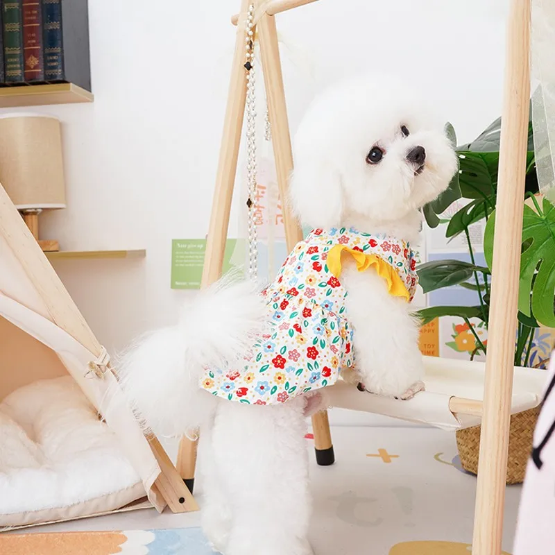 Ropa para perros, vestido Floral de verano para perros, chaleco para cachorros, falda de lujo para perros, vestido de algodón para gatos, Chihuahua Bichon, ropa para perros y gatos, ropa para mascotas - imagen 4