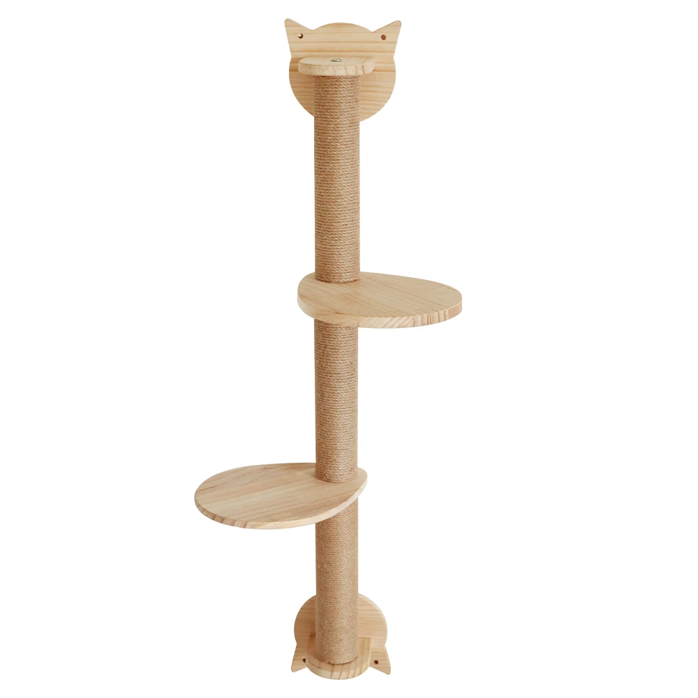Poste rascador de Sisal montado en la pared, plataforma de salto doble de madera maciza, combinación de muebles para mascotas de madera maciza, árbol para gatos - imagen 2