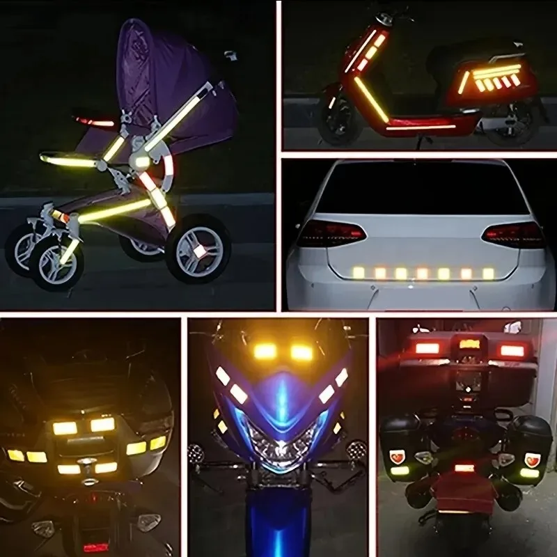 Pegatinas reflectantes de advertencia, tiras adhesivas de visibilidad nocturna, reflectores impermeables, cinta para bicicleta, vehículo y motocicleta, 10/40/80 Uds. - imagen 3