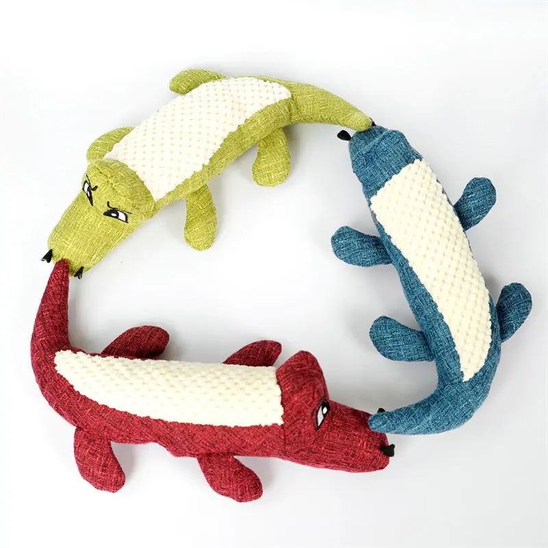 Juguete de peluche para perros y gatos, diseño de cocodrilo de 3 colores, resistente a masticar y chirriante, juguete de dentición Molar para cachorros y gatitos, - imagen 4