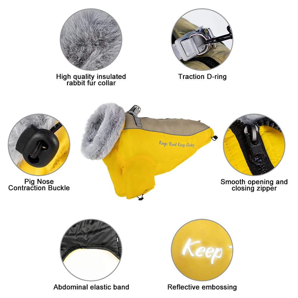 Ropa gruesa y cálida para perros, abrigo reflectante de invierno, chaqueta, ropa suave para mascotas con Cuello de piel, impermeable para perros medianos y grandes - imagen 3