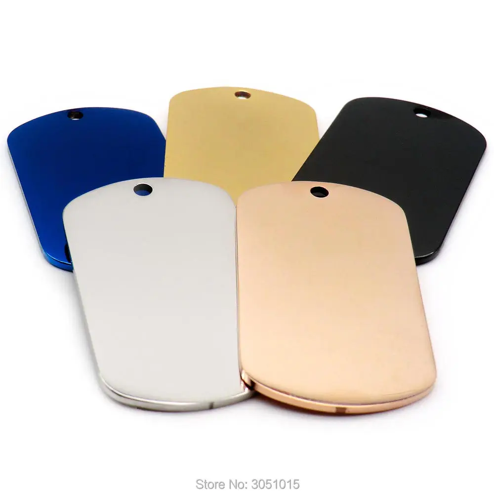 Venta al por mayor, 100 Uds., material de acero inoxidable, tarjeta militar, etiqueta de identificación personalizada para mascotas, fuente artística para gatos, efecto espejo de doble cara