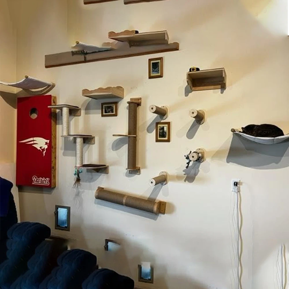 Cama para gatos curvada montada en la pared, poste para rascar gatos, cama para gatos, muebles de percha, escaleras de madera adecuadas para los gatitos para descansar - imagen 5