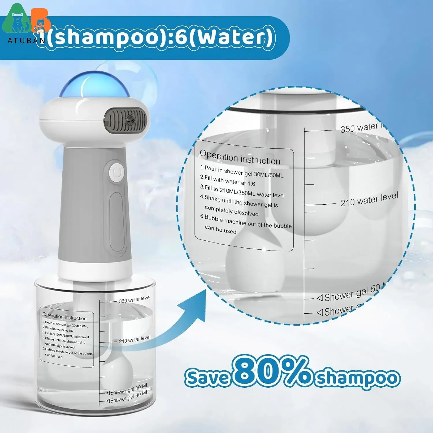 Dispensador eléctrico de champú espumoso, pulverizador de burbujas de jabón para perros IPX7, suministros de baño para perros, dispensador automático de jabón con carga magnética - imagen 4