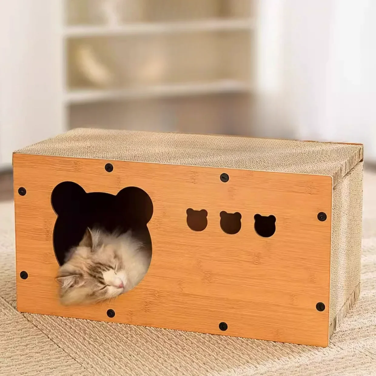 Casa rascador para gatos, Condo para gatos con tablero rascador para gatos, gran espacio, cama de cartón para gatos, cueva para descansar, rascador para gatos - imagen 2