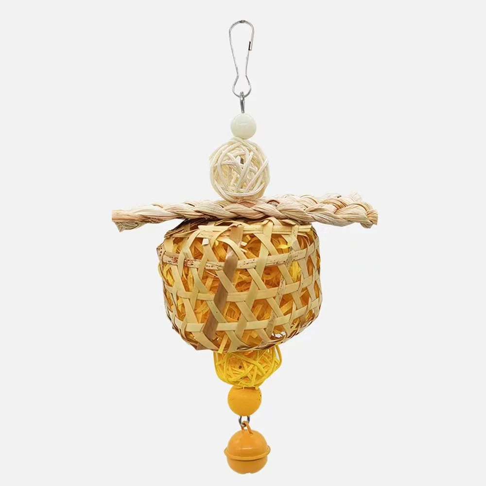 Juguete interactivo para loros y pájaros, juguete para masticar de ratán con campana y papel triturado agrietado para mascotas, jaula para loros, juguete de decoración colgante, 1 ud. - imagen 5