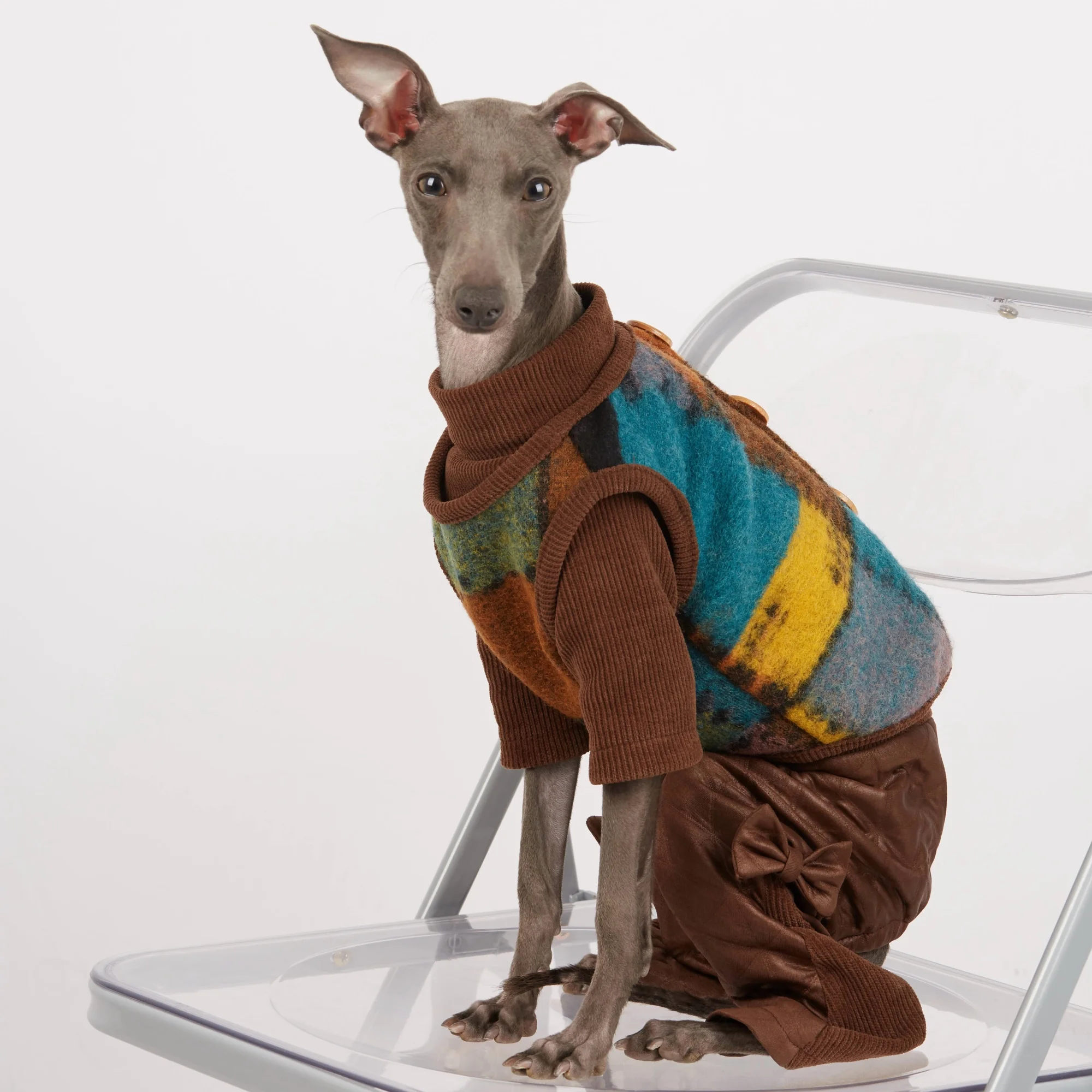 Sudadera de lana cálida para perros en invierno elegante café de 4 patas PU pantalones acampanados chaleco colorido para galgos abrigo para Whippet