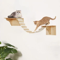 Estantes de pared para gatos con puente - Escalera de trepar interior