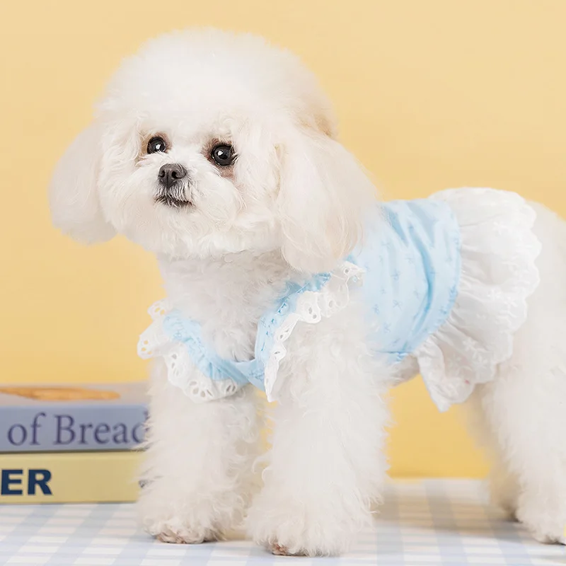 Falda de princesa con lazo fresco para perro, vestido para gato, ropa fina y transpirable para mascotas, ropa para cachorros pequeños, primavera - imagen 3