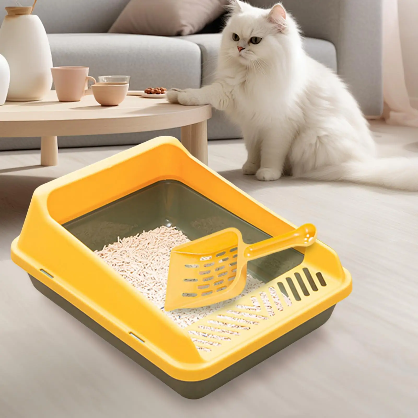 High Sided Cat Litter Box, Open Cats Litter Tray, Bedpan for All Kinds of Cats Removable Pet Cat Toilet Sand Box Front Opening