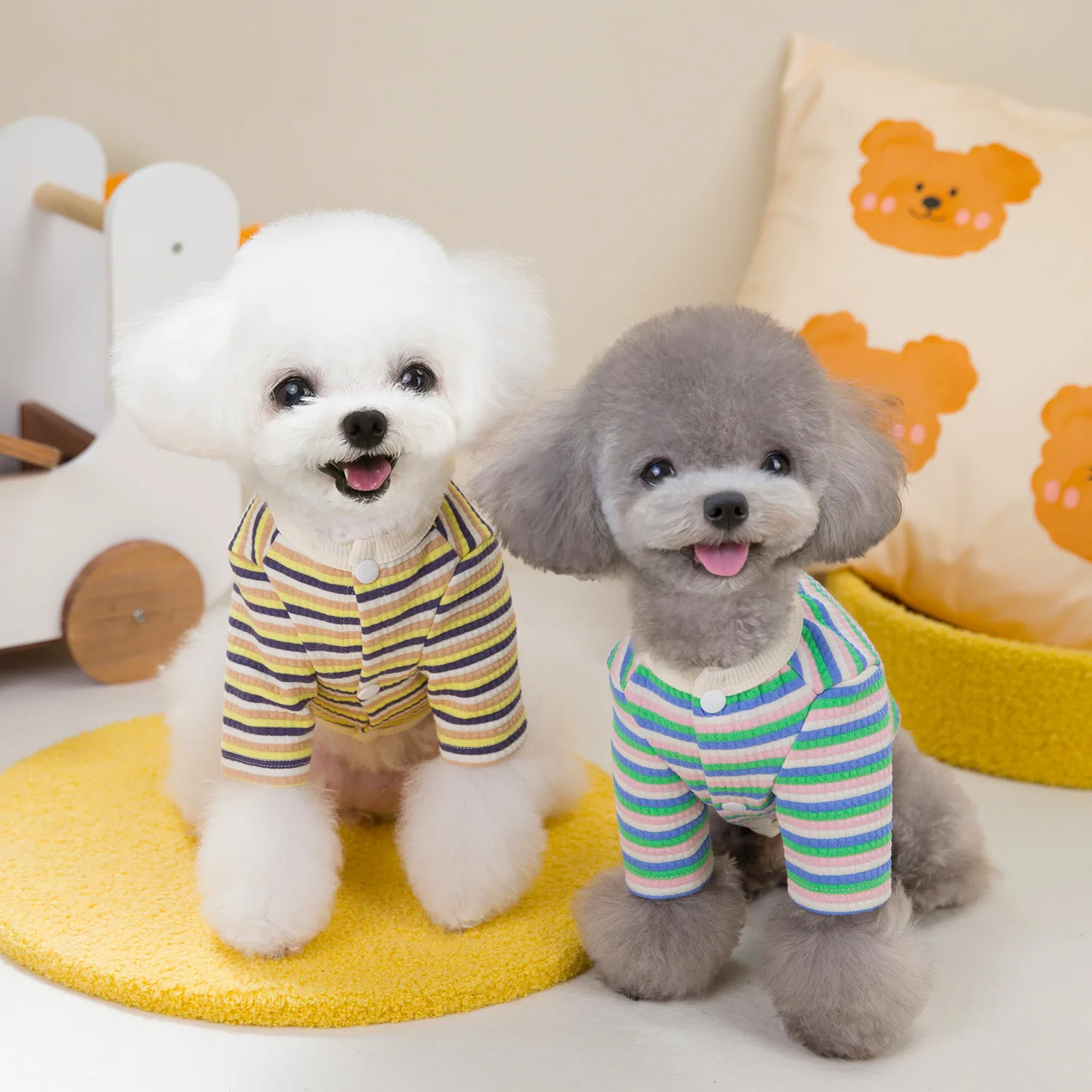 Chaqueta a rayas para mascotas, camisa Base cálida y cómoda para perros pequeños y gatos, ropa para perros pequeños, Otoño e Invierno - imagen 2