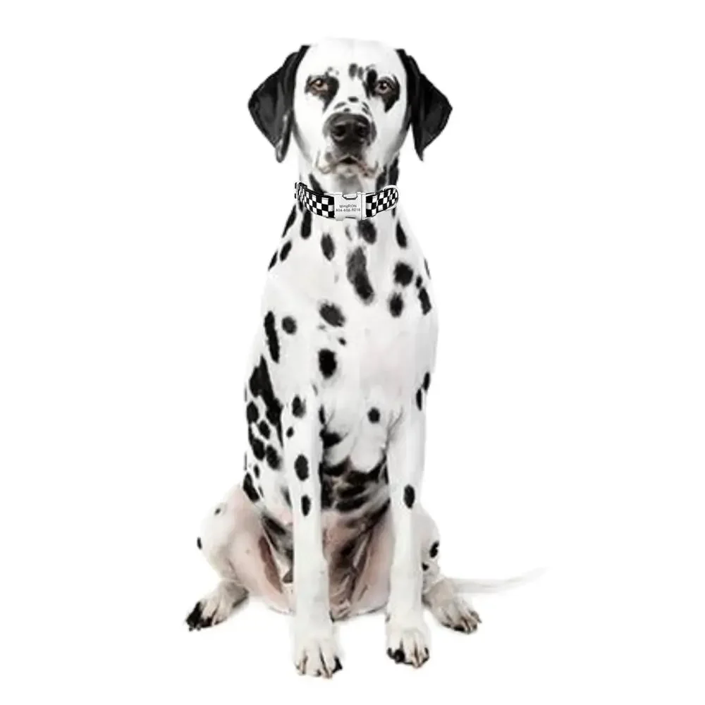 Collar personalizado para mascotas, cubo blanco y negro, fresco, duradero, personalizado, nombre de cachorro, etiqueta de identificación, collares básicos ajustables para perros, correa - imagen 4
