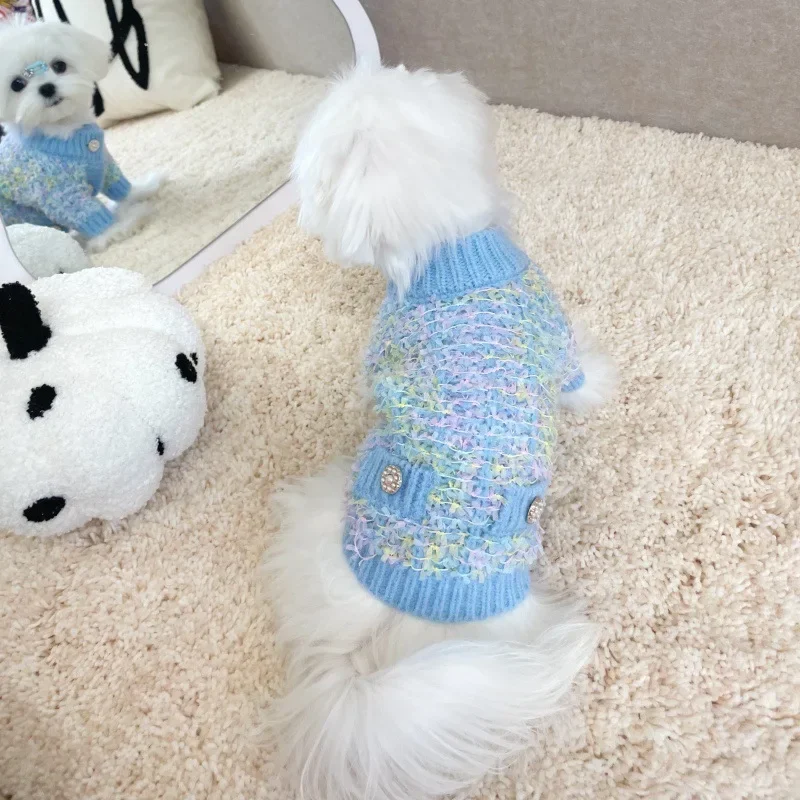 Otoño e Invierno Jersey nuevo hilo de mariposa cómodo tejido ropa para mascotas perro gato pequeño cárdigan fragante Teddy - imagen 2