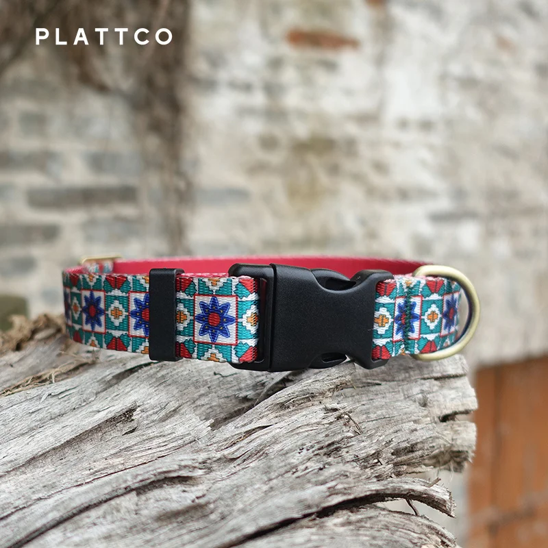 PLATTCO-Collar hecho a mano de alta calidad con pajarita, conjunto de correa para perro, caleidoscopio azul, 5 tamaños, PDC375 - imagen 2