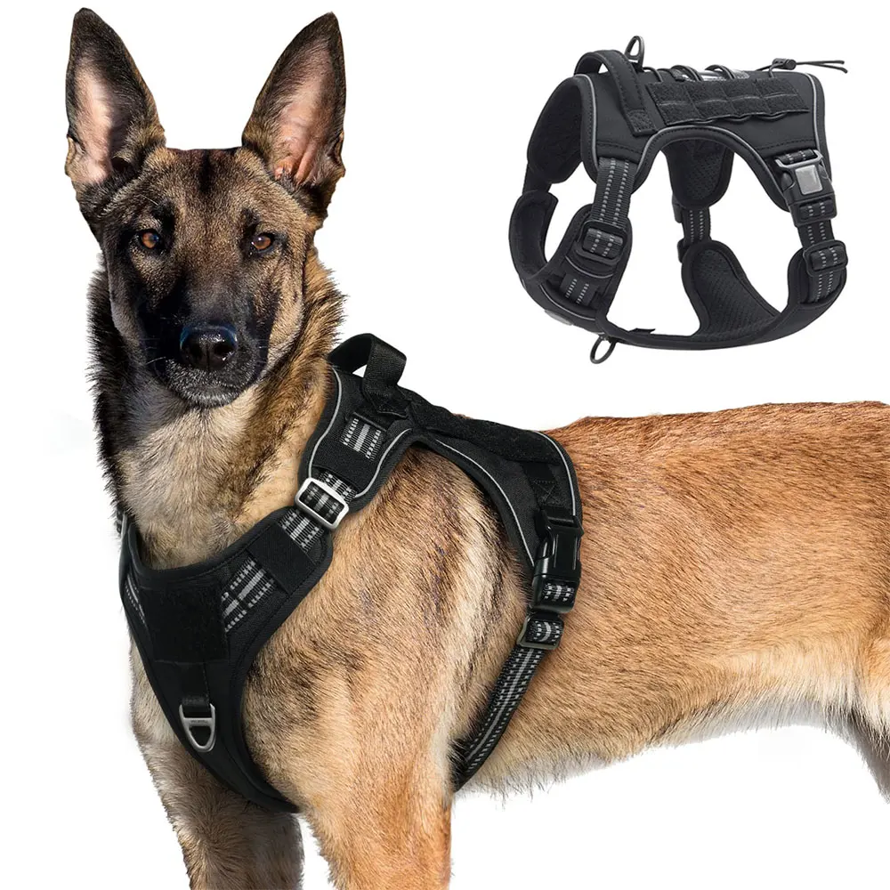 Arnés táctico reflectante para perros grandes y pequeños, chaleco de entrenamiento, correa, arnés y correa para mascotas, conjunto para perros, acolchado ajustable para exteriores