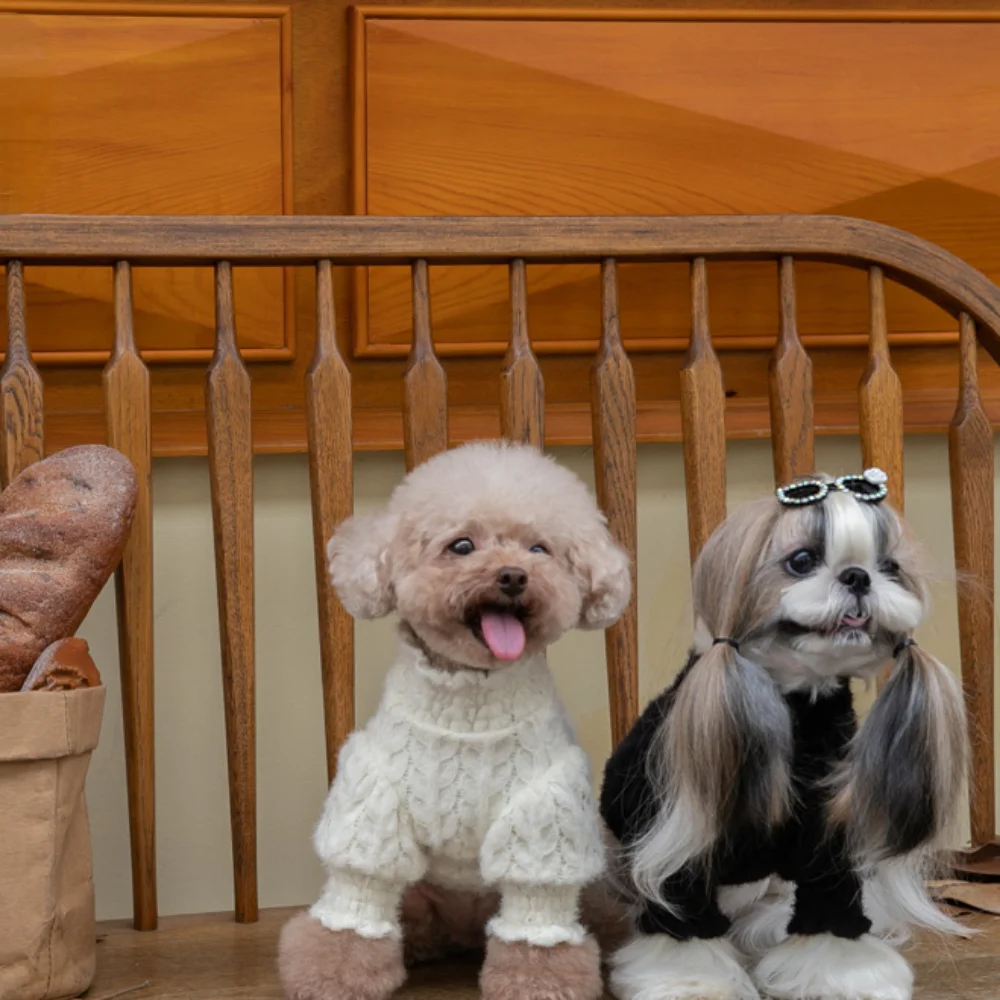 Suéter de felpa con manga de burbuja para mascotas, ropa interior de encaje, abrigo de oso de peluche para perros, gatos, Otoño e Invierno - imagen 4