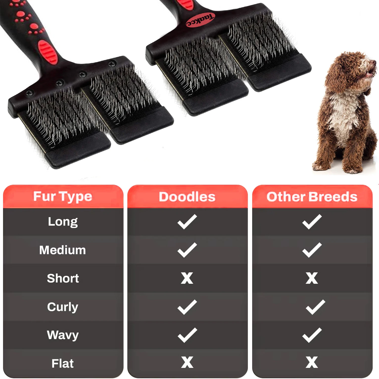 Cepillo rebanador flexible firme de doble cara para mascotas de Taakcc, grado profesional, pasadores de acero inoxidable en ángulo, limpieza de despedida - imagen 2