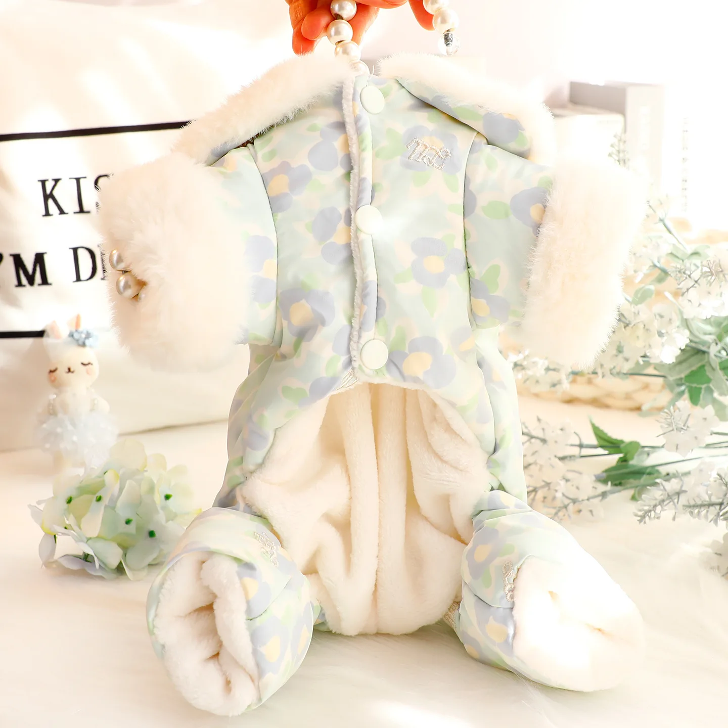 Pijamas gruesos de invierno para perros, abrigo de algodón cálido con estampado de princesa para perros pequeños, ropa para clima frío de peluche/bichon para cachorros