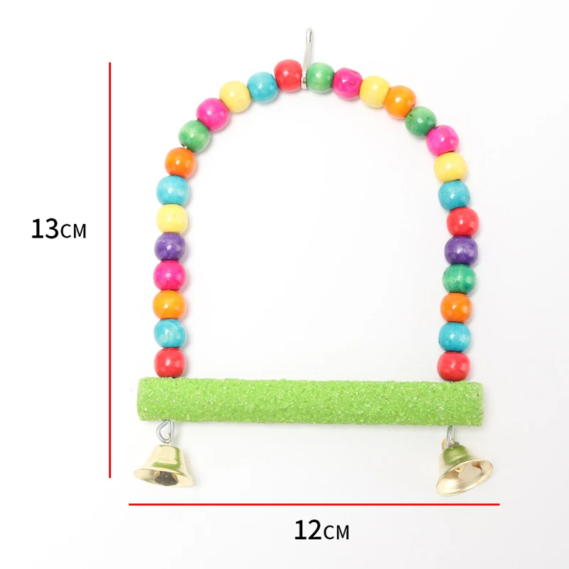 Columpios de madera para pájaros con campanas colgantes para cacatúas, accesorios para jaula de periquitos, jaula para pájaros, perca para loros, columpio colgante - imagen 5