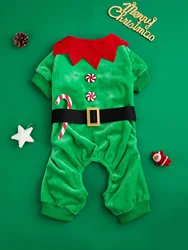 Mono de cosplay navideño para perros con bastón de caramelo - suave