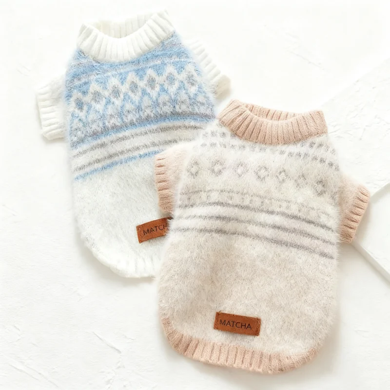 Suéter suave y cálido para perros, ropa tejida para perros, bonito suéter a cuadros con cuello alto para cachorros, suéter para gatos a la moda, jerseys para mascotas, suministros para Chihuahua - imagen 5