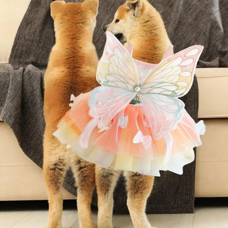 Vestido de princesa para mascotas, ropa de mariposa arcoíris para gatos y perros pequeños, precioso diseño colorido de ala de mariposa para primavera y verano - imagen 4