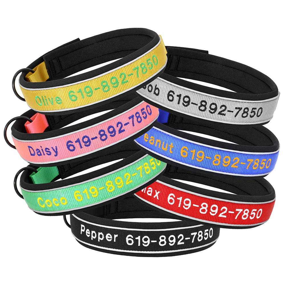 Collar reflectante bordado personalizado para perro con nombre y teléfono - imagen 4