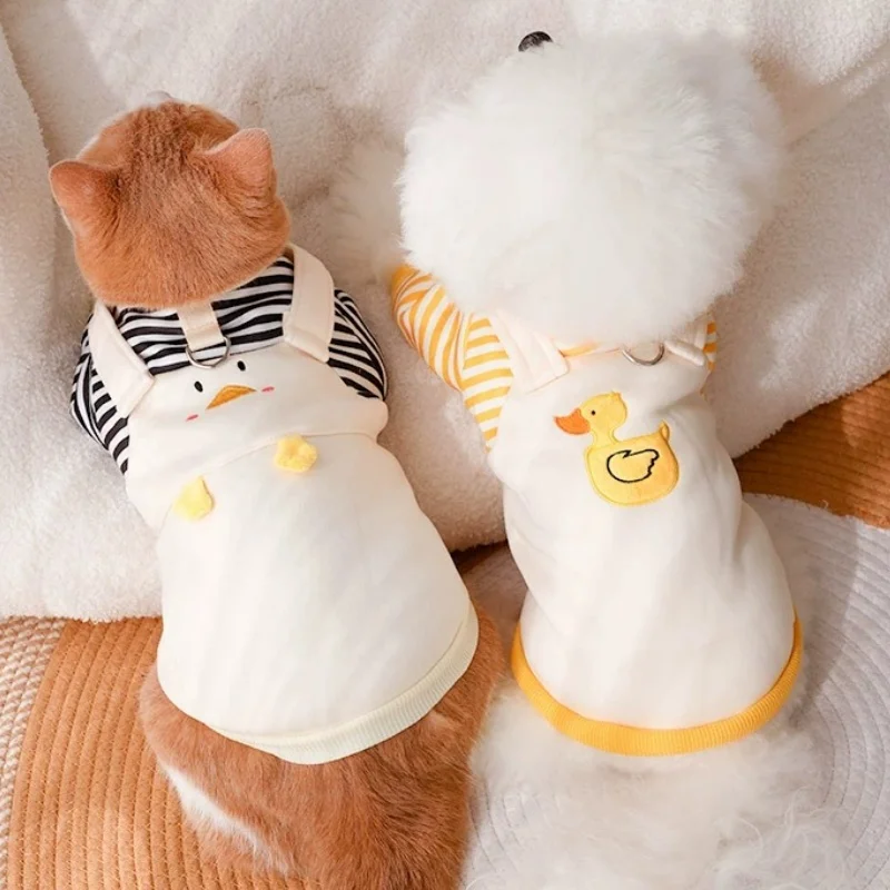 Sudaderas con capucha cálidas de invierno para perros con anillo en D, ropa para perros a rayas, suéter con estampado de animales para cachorros, jerséis para gatos a la moda, sudaderas con capucha para mascotas caniche - imagen 3
