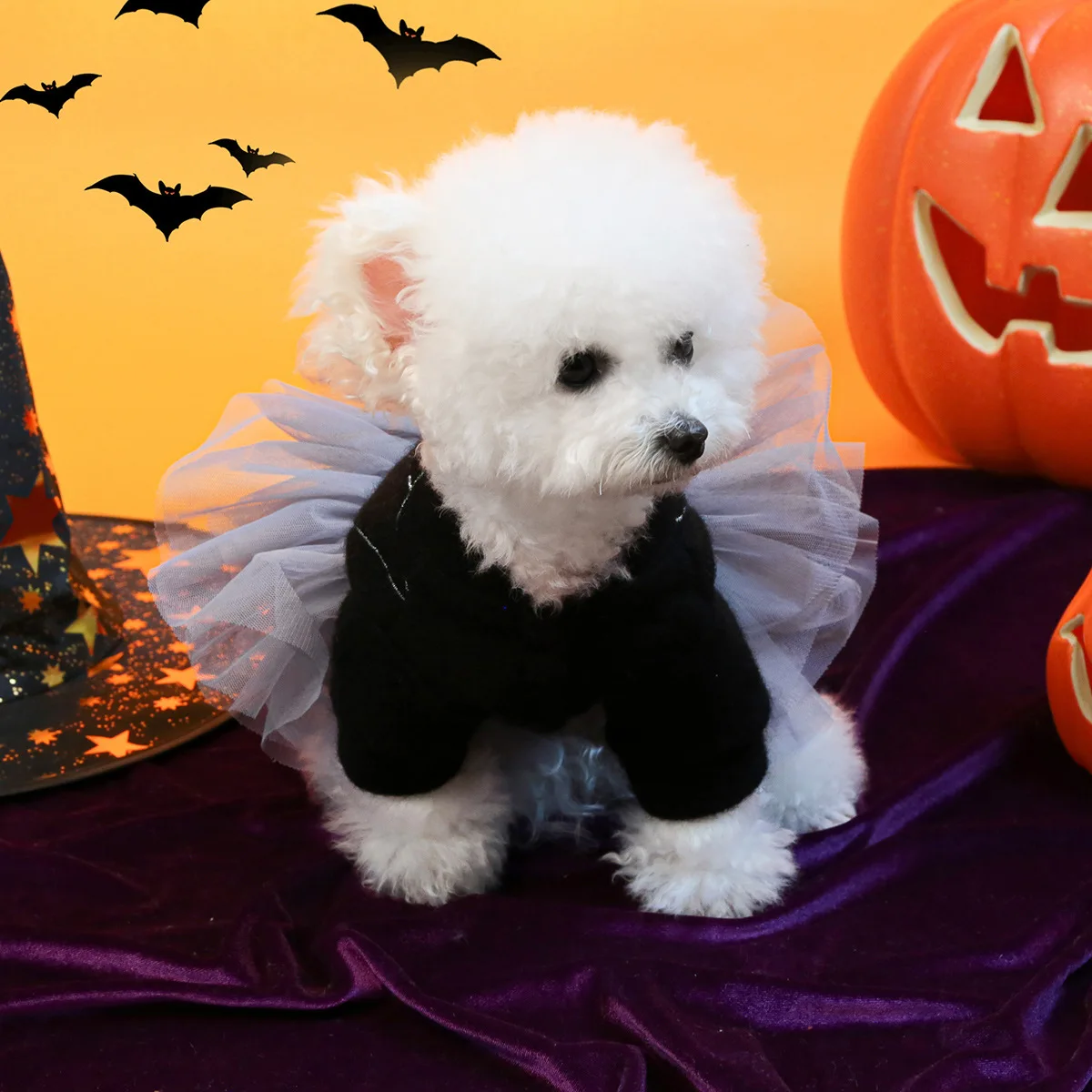 Sudadera con capucha de lana de cordero para mascotas, falda de hilo de retales, disfraz de perro y gato, falda esponjosa de Halloween, abrigo, ropa para perros pequeños, ropa para cachorros - imagen 4