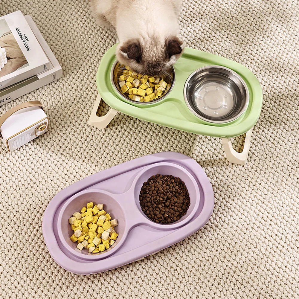 Cuenco doble para mascotas: diseño plegable elevado para gatos y perros, antiderrames, gran capacidad, cuenco de comida para gatos, plato de alimentación para perros - imagen 3