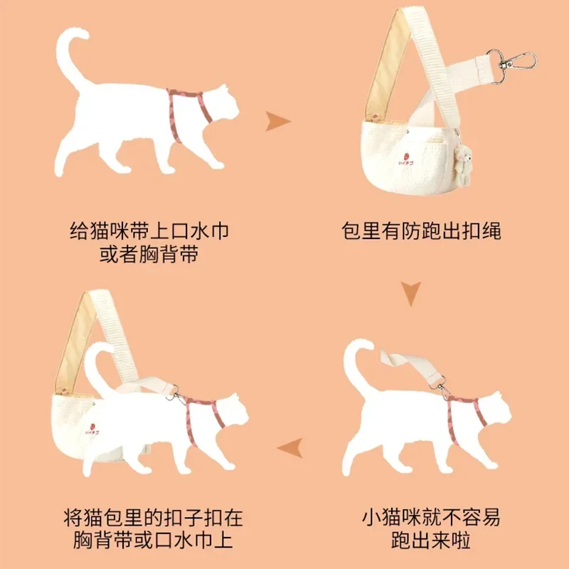 Mochila para gatos, bolsa de transporte para salir, mochila para perros, hombro, lona, bolsa oblicua, suministros para mascotas y gatos de peluche - imagen 5