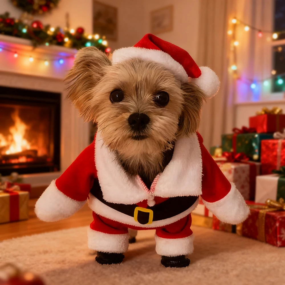 Lindo traje de Papá Noel para perros, disfraz de Navidad para perros pequeños, gatos, Yorkie, ropa de Cosplay, mono, suministros para regalos de fiesta