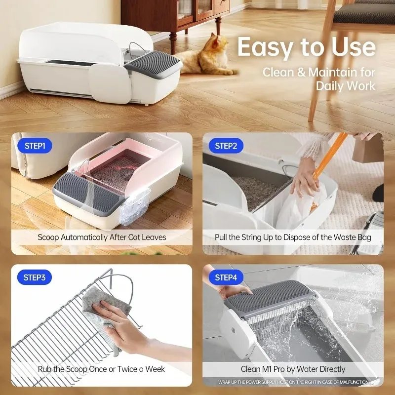 Caja de arena inteligente automática para gatos, bandeja de arena abierta semicerrada, arenero para gatos autolimpiante, inodoro para gatos, suministros grandes para mascotas - imagen 5