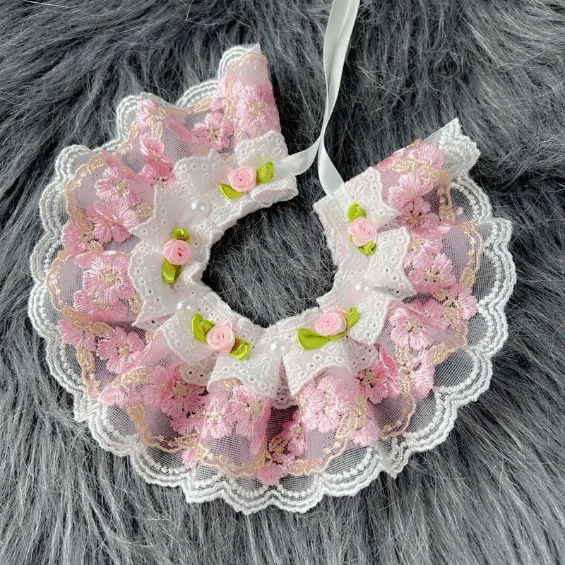Collar de encaje para niña, gato y perro, decoración de lujo para el cuello de la novia, rosa, Azul, Morado, rojo, Floral, Baberos para mascotas, bufanda para perros pequeños - imagen 3