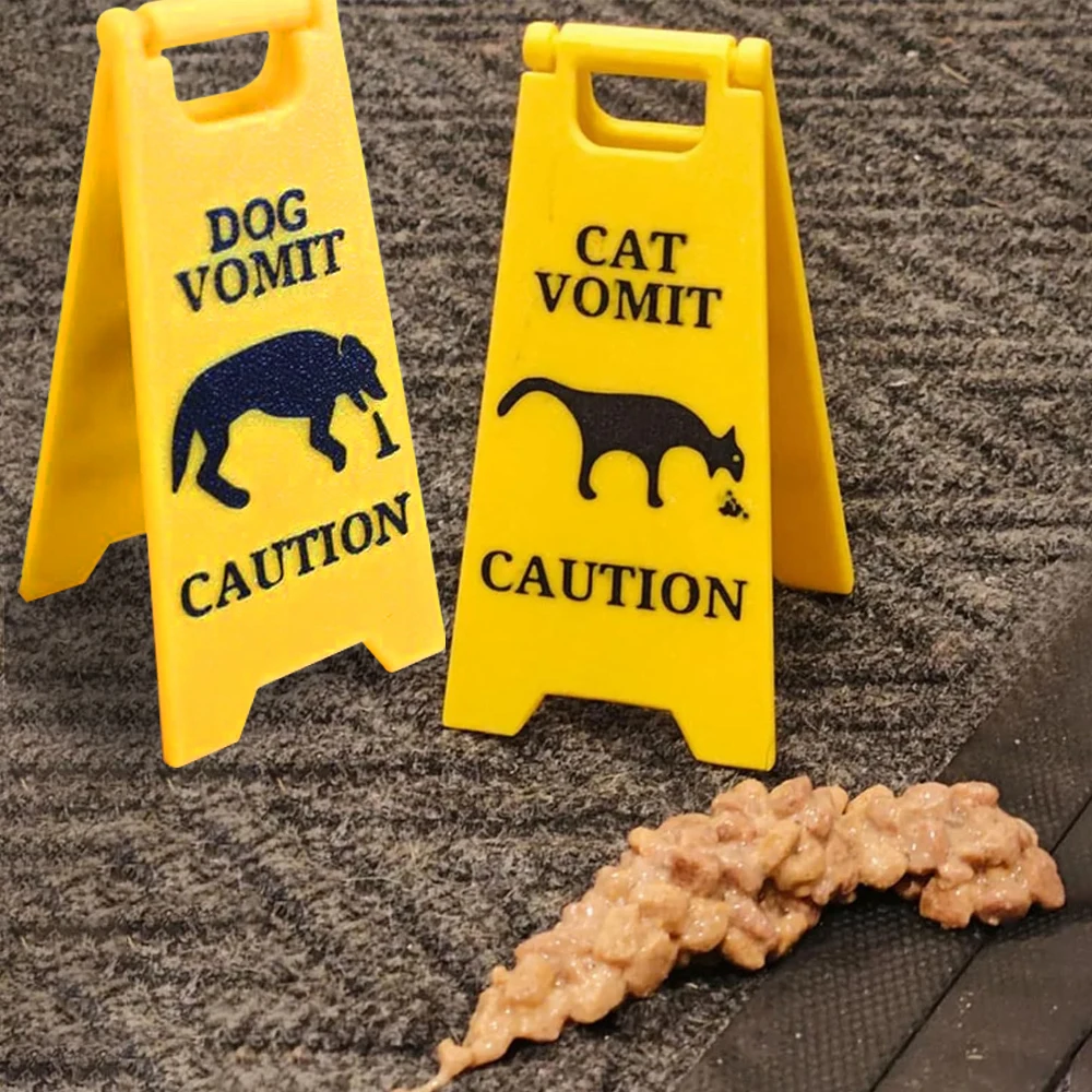 Señales antideslizantes amarillas para perros y gatos, letreros para vómito con ilustración de texto de precaución, decoración de suelo para propietario de mascotas, letrero de peligro transparente, decoración del hogar, 1 ud. - imagen 2