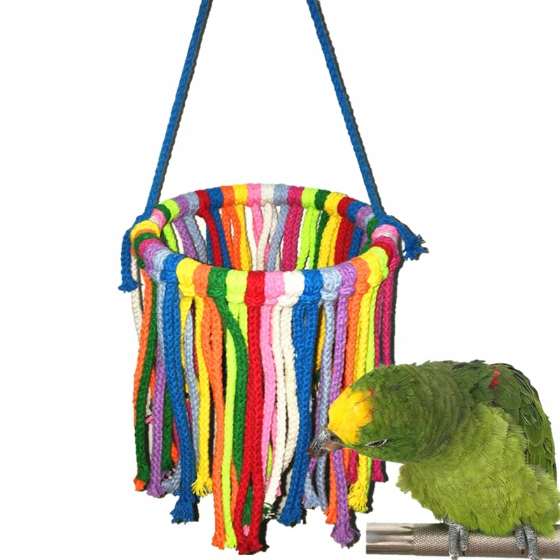Juguetes para pájaros con bloques de madera Natural multicolor, campanas y jaula de cuerda duradera, palos de masticar colgantes, juguetes para cacatúas de loros - imagen 4