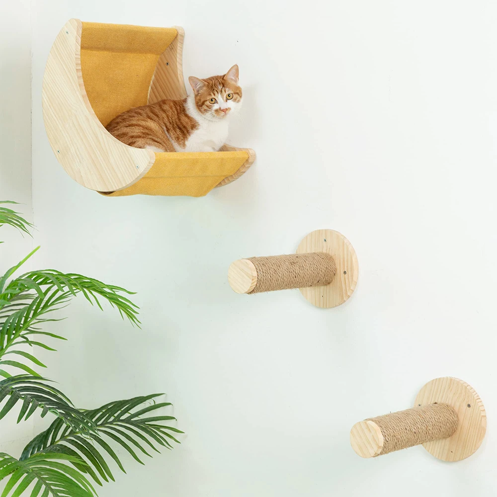 Casa oculta de pared para gatos, hamaca, estantes de escalada, perchas de Luna, escalera de cama, escalones de madera maciza para actividades, muebles de pared para gatos de interior - imagen 5
