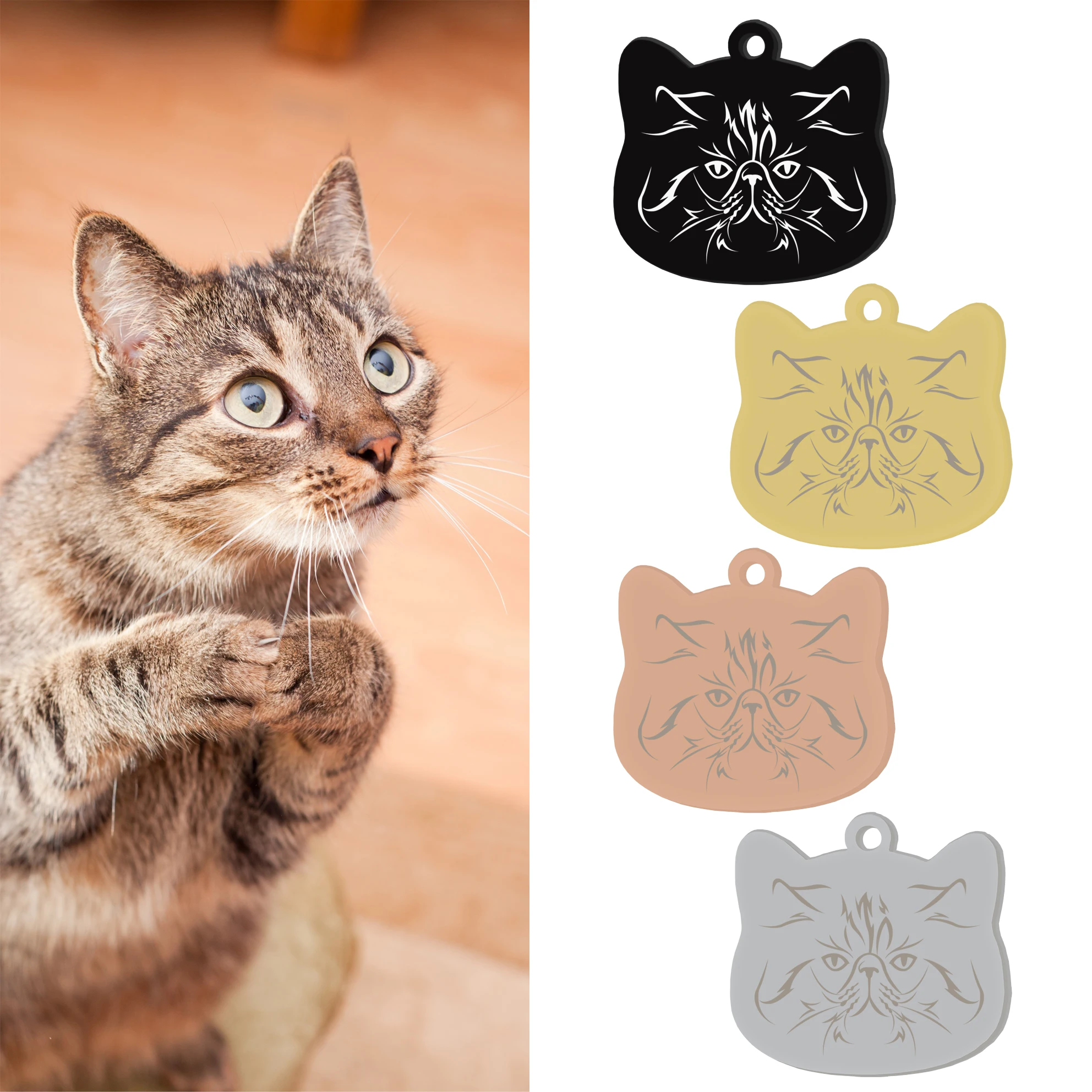 Etiquetas de identificación personalizadas para mascotas, accesorios para Collar con cara de gato, etiquetas de nombre, colgante de Collar de identificación, etiqueta antipérdida grabada gratis personalizada - imagen 4