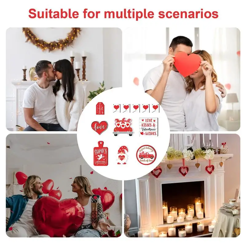 Decoraciones de madera para bandeja escalonada, adornos de patrón de amor, decoración de temporada reutilizable para armarios, puertas, mesa de comedor - imagen 5